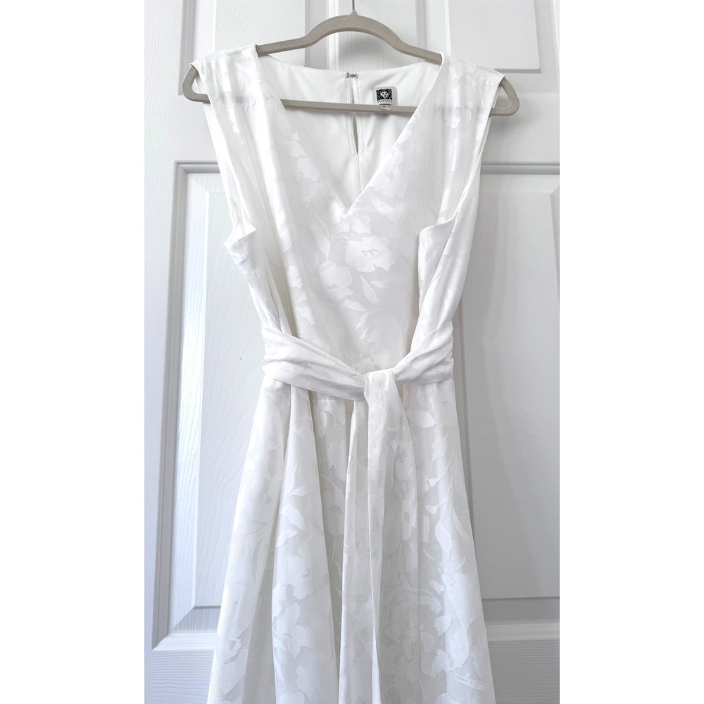 Anne Klein Size 14 White Floral Burnout Sleeveless Tie Waist Cottagecore Midi